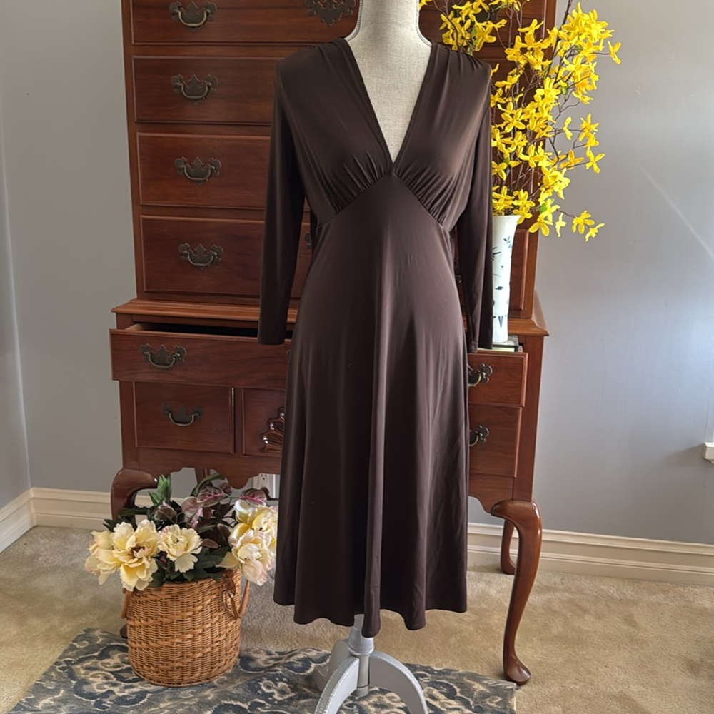 Maggy London Matte Jersey Dress Dark Brown Size 10 - Picture 2 of 9